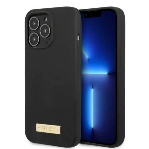 Etui Guess Silicone Logo Plate MagSafe na iPhone 13 Pro / iPhone 13 - czarne