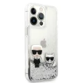 Etui Karl Lagerfeld Liquid Glitter Karl&Choupette na iPhone 13 Pro / 13 6,1" - srebrne