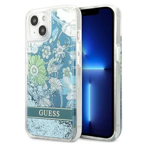 Etui Guess Flower Liquid Glitter na iPhone 13 - zielone