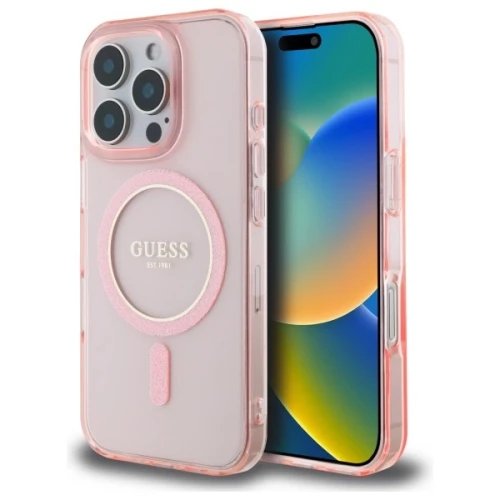 Etui Guess GUHMP16LHFGEREP do iPhone 16 Pro 6.3"  różowy/pink hardcase IML Glitter Circle MagSafe
