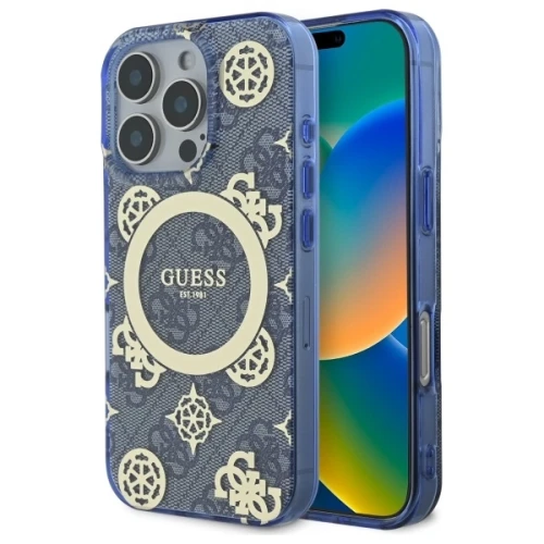 Etui Guess GUHMP16XH4PYEEB do iPhone 16 Pro Max   6.9" niebieski/blue hardcase IML Peony On 4G Background MagSafe