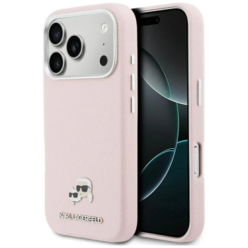 Etui Karl Lagerfeld Karl & Choupette Head Pins Saffiano MagSafe na iPhone 17 Pro - różowe