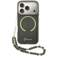 Etui Guess IML Glitters Script Strap MagSafe na iPhone 17 Pro - czarne