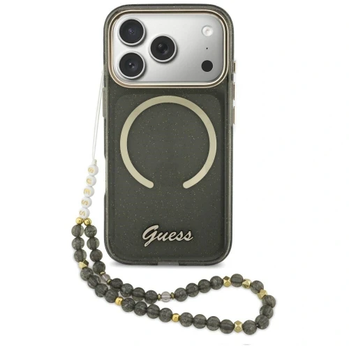 Etui Guess IML Glitters Script Strap MagSafe na iPhone 17 Pro - czarne