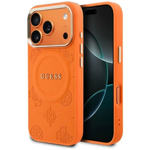 Etui Guess Peony Hot Stamp MagSafe na iPhone 17 Pro - pomarańczowe