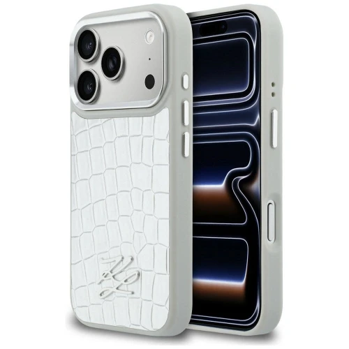 Etui Karl Lagerfeld Croco KL Script Logo MagSafe na iPhone 17 Pro - srebrne