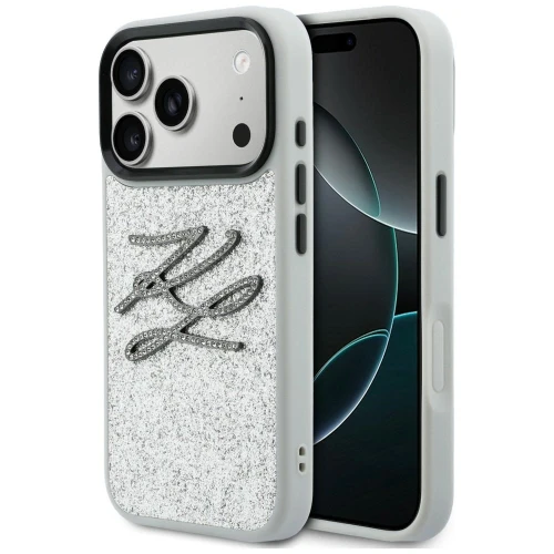 Etui Karl Lagerfeld IML Glitter KL Diamond Logo na iPhone 17 Pro - srebrne