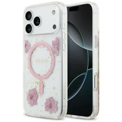 Etui Guess Resin Flowers Glitter MagSafe na iPhone 17 Pro Max - różowe