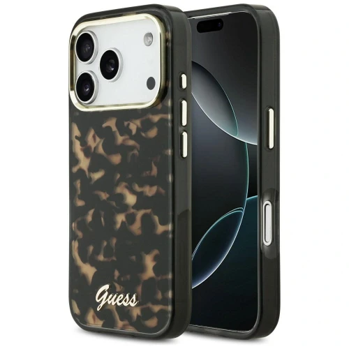Etui Guess IML Script Metal MagSafe na iPhone 17 Pro Max - czarno-brązowe
