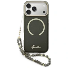 Etui Guess IML Glitters Script Strap MagSafe do iPhone 17 Pro Max - czarne