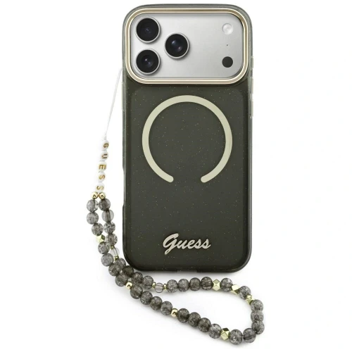 Etui Guess IML Glitters Script Strap MagSafe do iPhone 17 Pro Max - czarne