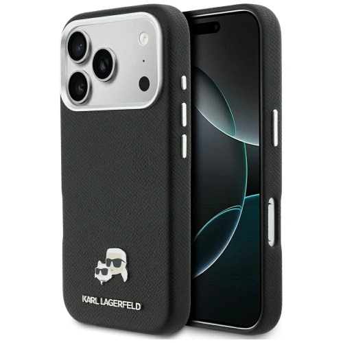 Etui Karl Lagerfeld Karl & Choupette Head Pins Saffiano MagSafe na iPhone 17 Pro Max - czarne