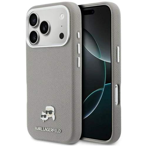 Etui Karl Lagerfeld Karl & Choupette Head Pins Saffiano MagSafe na iPhone 17 Pro Max - szare