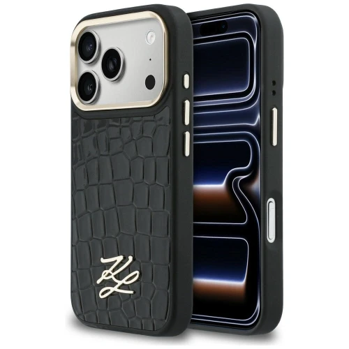 Etui Karl Lagerfeld Croco KL Script Logo MagSafe na iPhone 17 Pro Max - czarne