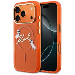 Etui Karl Lagerfeld IML Choupettes Karl  Script Logo MagSafe na iPhone 17 Pro Max - pomarańczowe