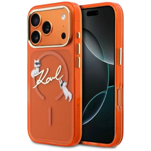 Etui Karl Lagerfeld IML Choupettes Karl  Script Logo MagSafe na iPhone 17 Pro Max - pomarańczowe