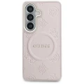 Etui Guess Saffiano Peony Embossed Ring MagSafe na Samsung Galaxy S26+ - różowe