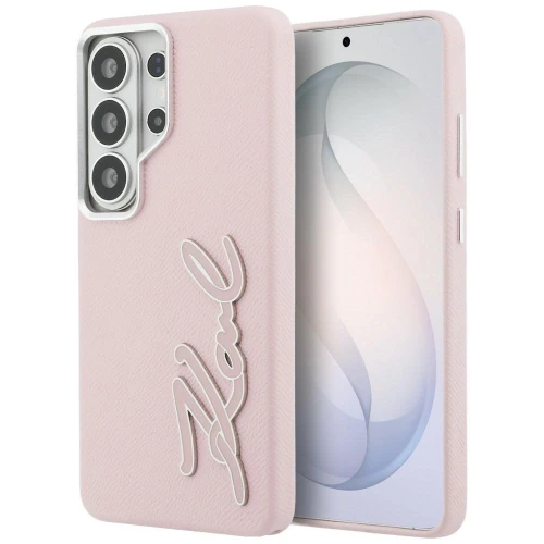 Etui Karl Lagerfeld Grained Signature Metal Resin Logo na Samsung Galaxy S26 Ultra - różowe