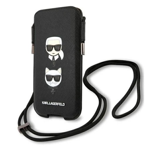 Torebka Karl Lagerfeld Saffiano Ikonik Karl&Choupette Head 6.7'' - czarna