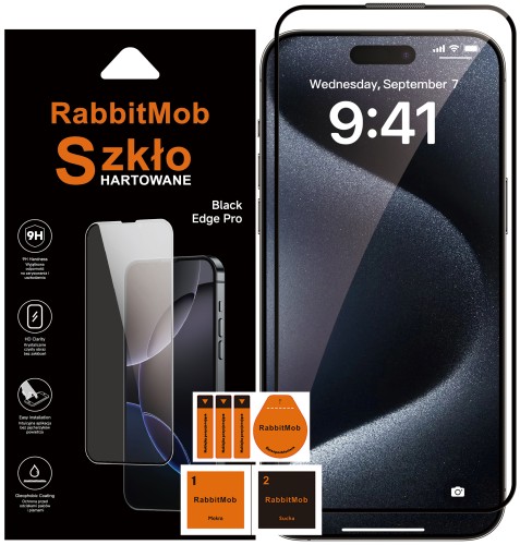 Szkło Hartowane RabbitMob 5D Full Glue do iPhone 15 Pro + Zestaw do Montażu