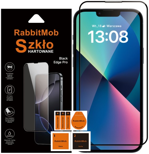 Szkło Hartowane RabbitMob 5D Full Glue do iPhone 13 Mini + Zestaw do Montażu