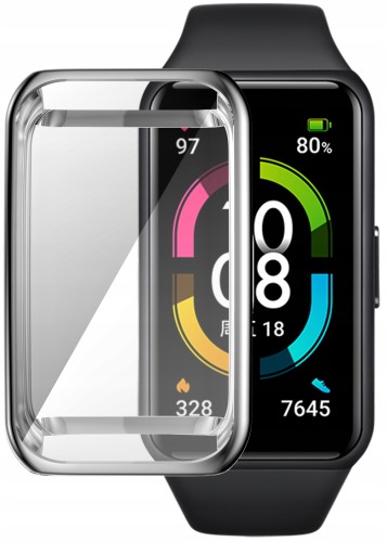 ETUI 2W1 Z OSŁONĄ NA EKRAN 360° DO SMARTBAND HUAWEI BAND 7 - SREBRNY