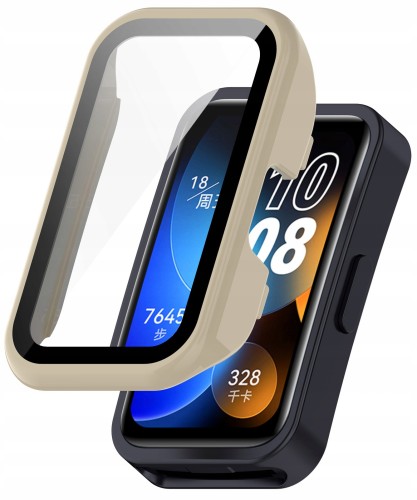 Etui ochronne + SZKŁO HARTOWANE 2w1 do Huawei Band 8/9/10 | Kremowy