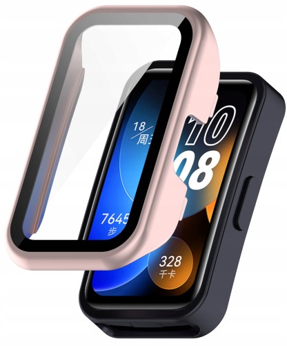 Etui ochronne + SZKŁO HARTOWANE 2w1 do Huawei Band 8/9/10 | Różowy matt