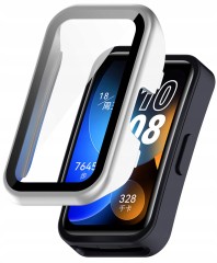 Etui ochronne + SZKŁO HARTOWANE 2w1 do Huawei Band 8/9/10 | Srebrny matt