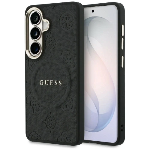 Etui Guess Saffiano Peony Embossed Ring MagSafe na Samsung Galaxy S26+ - czarne