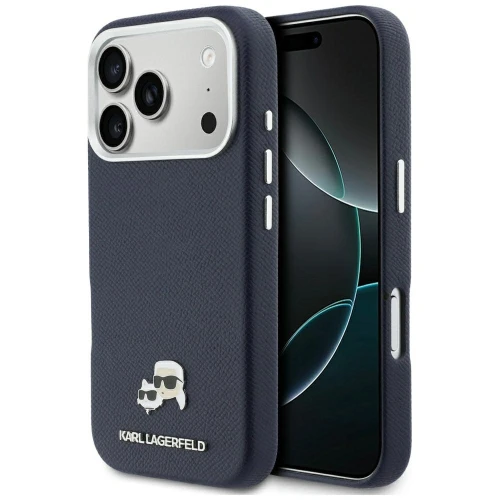 Etui Karl Lagerfeld Karl & Choupette Head Pins Saffiano MagSafe na iPhone 17 Pro Max - niebieskie