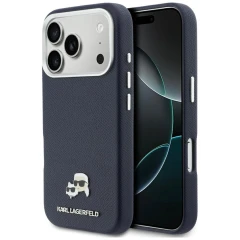 Etui Karl Lagerfeld Karl & Choupette Head Pins Saffiano MagSafe na iPhone 17 Pro - niebieskie