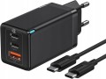 Szybka ładowarka sieciowa GaN 2xUSB C 1xUSB 65W Baseus GaN5 Pro + kabel USB C - USB C 100W - czarna