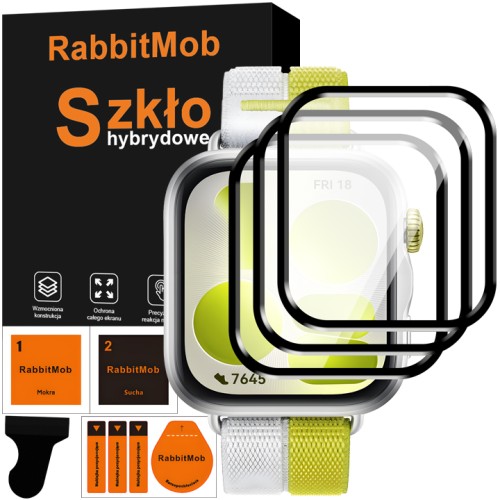 3x Szkło Hybrydowe 3D RabbitMob do Huawei Watch Fit 5 + Zestaw do Montażu