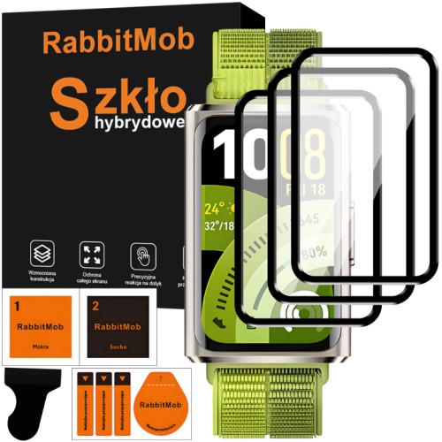 3x Szkło Hybrydowe 3D RabbitMob do Huawei Band 11 Pro + Zestaw do Montażu