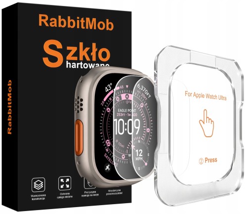 (2-Pack) Szkło Hartowane RabbitMob do Apple Watch Ultra 1/2/3 49mm + Aplikator