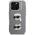 Etui Karl Lagerfeld FW Grained Karl & Choupette Heads Pins na iPhone 16 Pro - szare