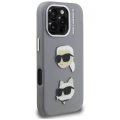 Etui Karl Lagerfeld FW Grained Karl & Choupette Heads Pins na iPhone 16 Pro - szare