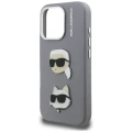 Etui Karl Lagerfeld FW Grained Karl & Choupette Heads Pins na iPhone 16 Pro - szare