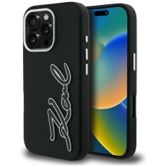 Etui Karl Lagerfeld FW Grained Signature Logo na iPhone 16 Pro Max - czarne