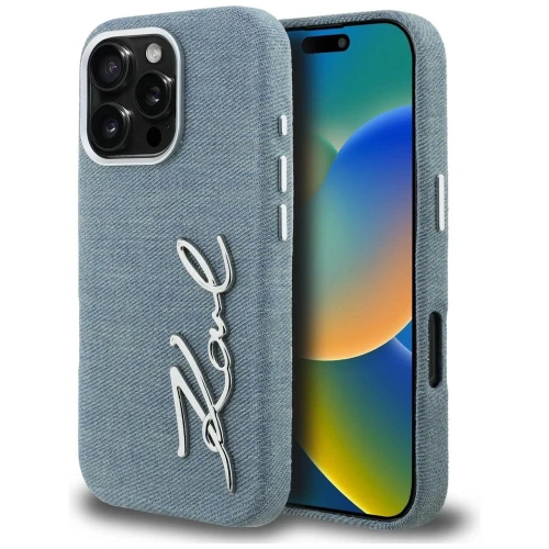 Etui Karl Lagerfeld FW Jeans Signature Logo na iPhone 16 Pro - niebieskie
