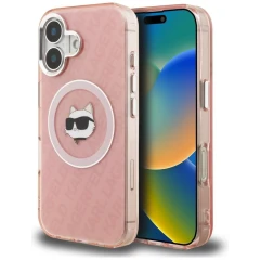 Etui Karl Lagerfeld IML Choupette Head Logo MagSafe na iPhone 16 - różowe