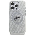 Etui Karl Lagerfeld IML Glitter Karl & Choupette Heads Logo MagSafe na iPhone 16 Pro - szare