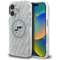 Etui Karl Lagerfeld IML Glitter Karl & Choupette Heads Logo MagSafe na iPhone 16 - szare