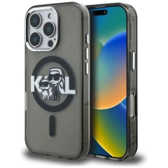 Etui Karl Lagerfeld IML Glitter Karl & Choupette Sketch Logo MagSafe na iPhone 16 Pro Max - czarne