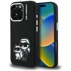 Etui Karl Lagerfeld Silicone Karl&Choupette Sketch MagSafe na iPhone 16 Pro - czarne