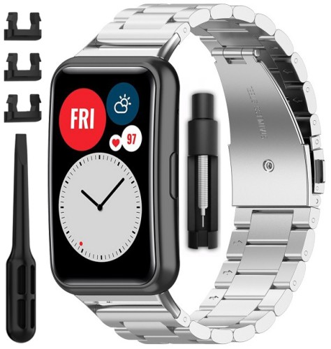 Bransoleta stalowa RabbitMob pasek do Huawei Watch Fit / Fit SE / Fit New | Srebrny