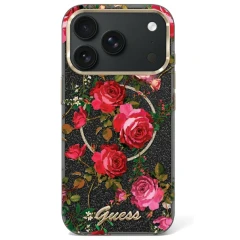 Etui Guess IML Glitter Blossom Roses na iPhone 17 Pro / 18 Pro - czarne