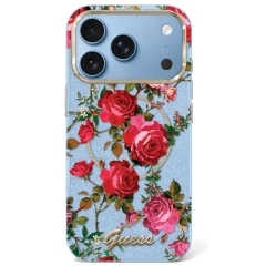 Etui Guess IML Glitter Blossom Roses na iPhone 17 Pro / 18 Pro - jasnoniebieskie