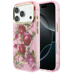 Etui Guess IML Glitter Blossom Roses na iPhone 17 Pro / 18 Pro - różowe